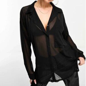 Abercrombie Black Oversized Sheer Long-Sleeve Button Down - Size Large